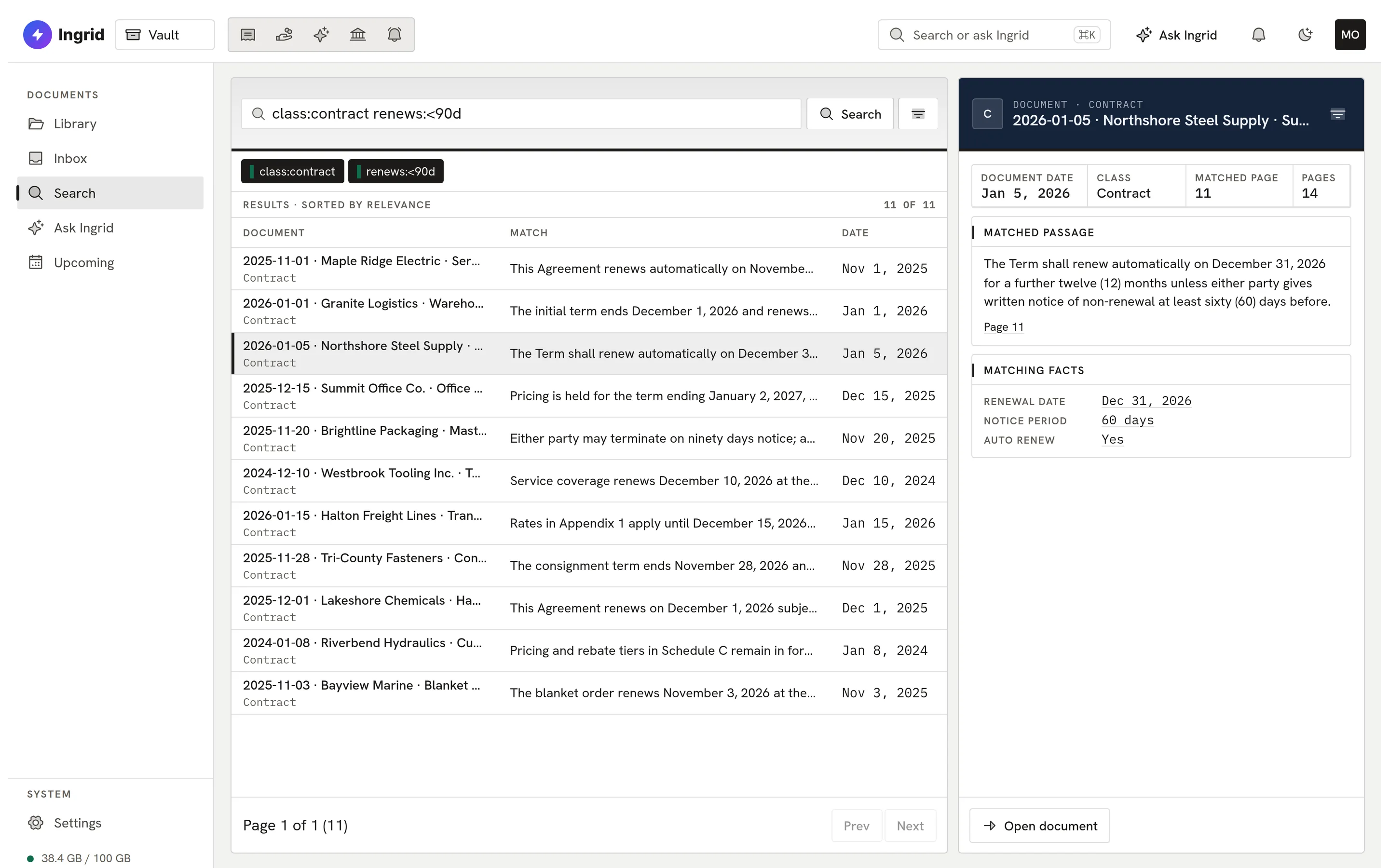 Vault search with fact filters.